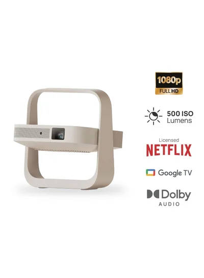 XGIMI ELFIN FLIP PLUS | Portable Projector, Google TV with Licensed Netflix, 500 ISO Lumens, 1080P Resolution Home Projector, Build-in Adjustable Stand, Lightweight and Compact Design, Screen Adaption
